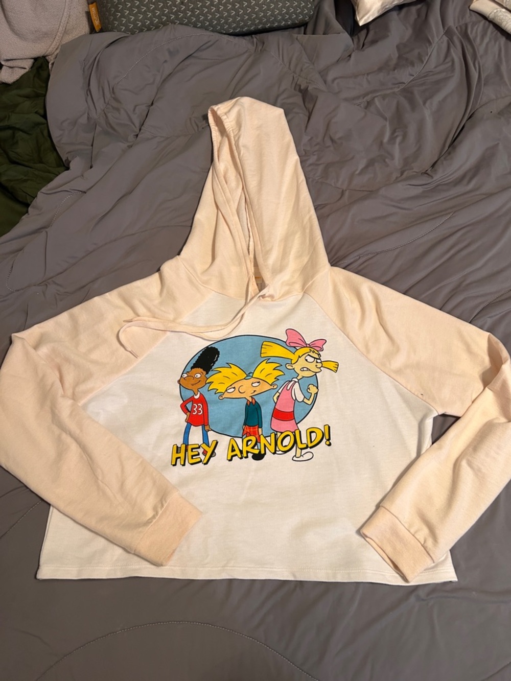 Hey Arnold! Graphic Cropped Hoodie - Light Peach & White